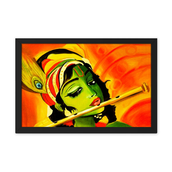 Krishna Playing Flute In Orange Background