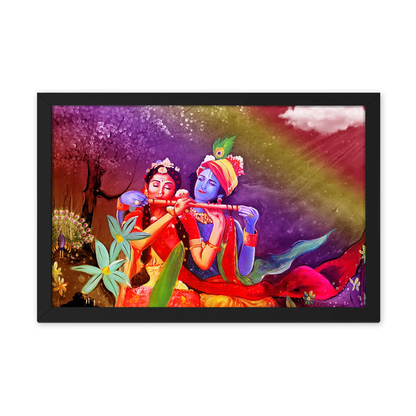 Radha Krishna Playing Flute In Colorful Hue