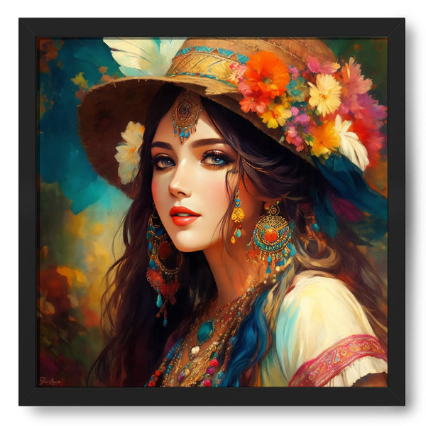Floral Hat Girl Artwork Framed
