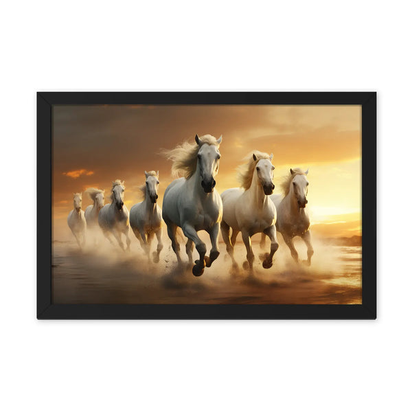 Premium Wall Art Of Seven Running Horses White