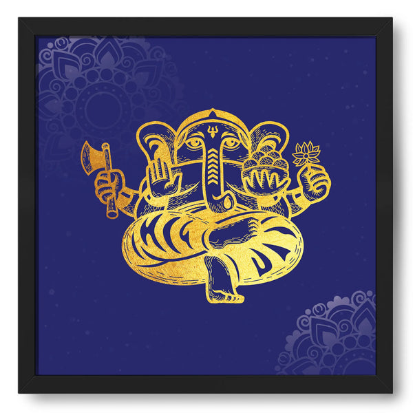 Golden Outline Lord Ganesha In Blue Background