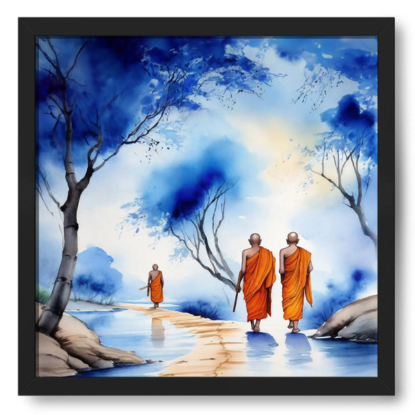 3 Buddha Monks Blue Artwork