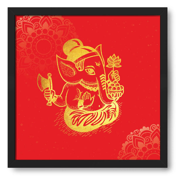 Golden Outline Lord Ganesha In Red Background