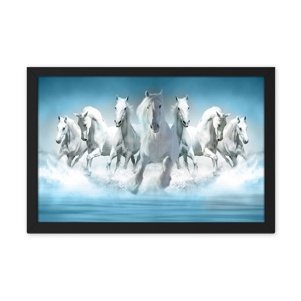 Seven Running White Horses Framed