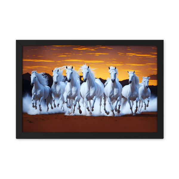 Artwork Of Seven Running Horses At Sunset