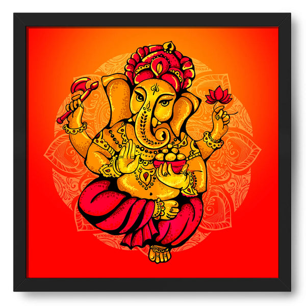 Charbhuja Ganesha In Red Background