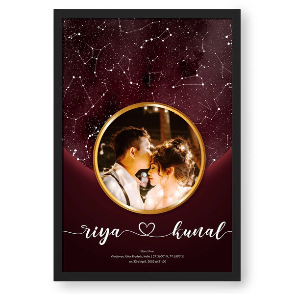 Personalized Star Map With Your Picture In Golden Ring
