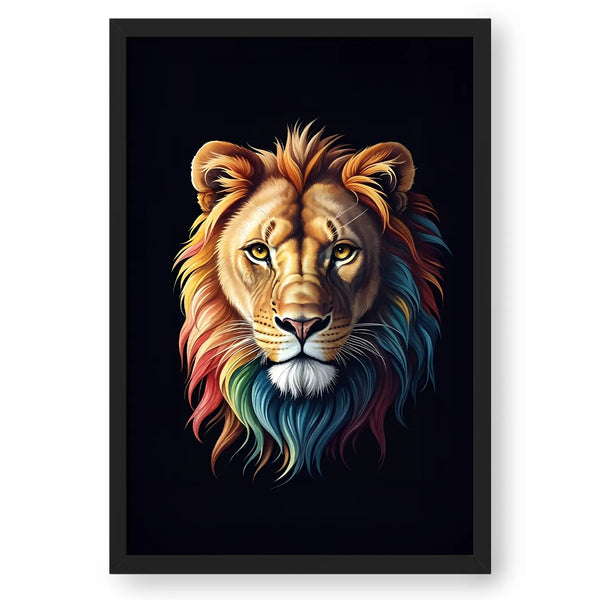 Lion Face Black Background Framed Poster