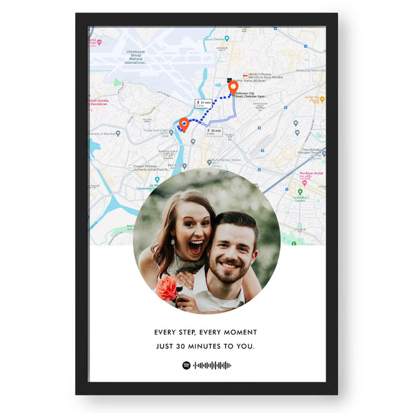 Personalized Long Distance Map Pictured Framed