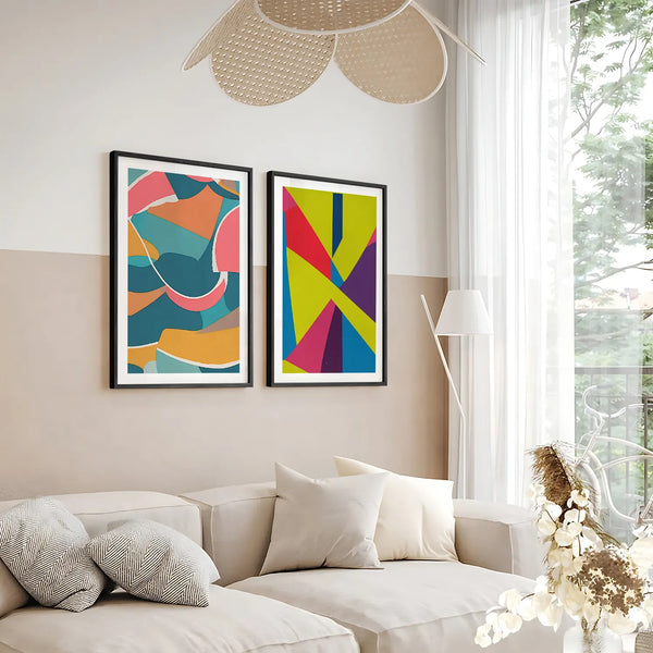 Colored Irregular Shapes & Pattern BOHO Art- Set Of 2