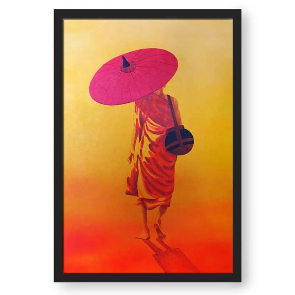 Monk With Umbrella In Yellow Orange