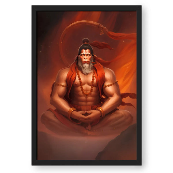 Lord Hanuman Red Framed Painting