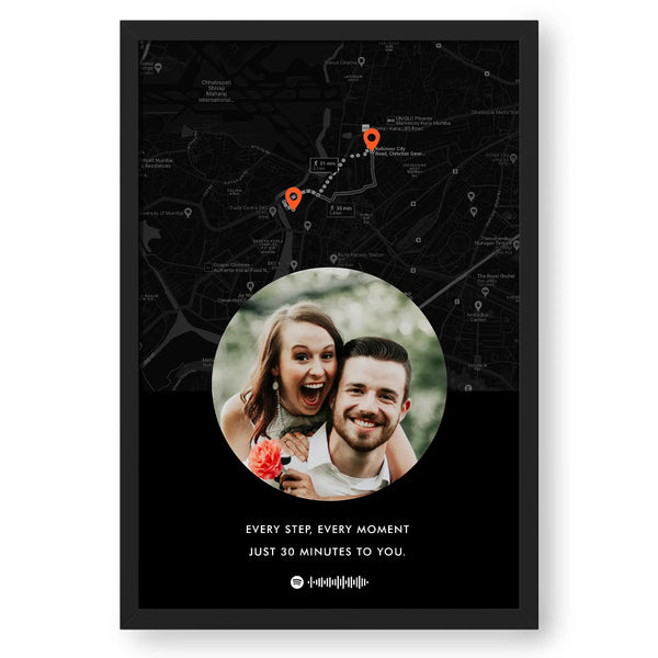 Personalized Long Distance Map Picture Framed