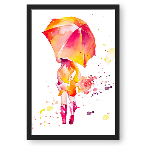 A Girl With Umbrella Colourful Artwork