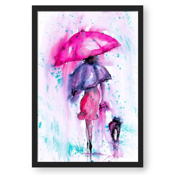 A Girl With Umbrella Pink Colour Artwork