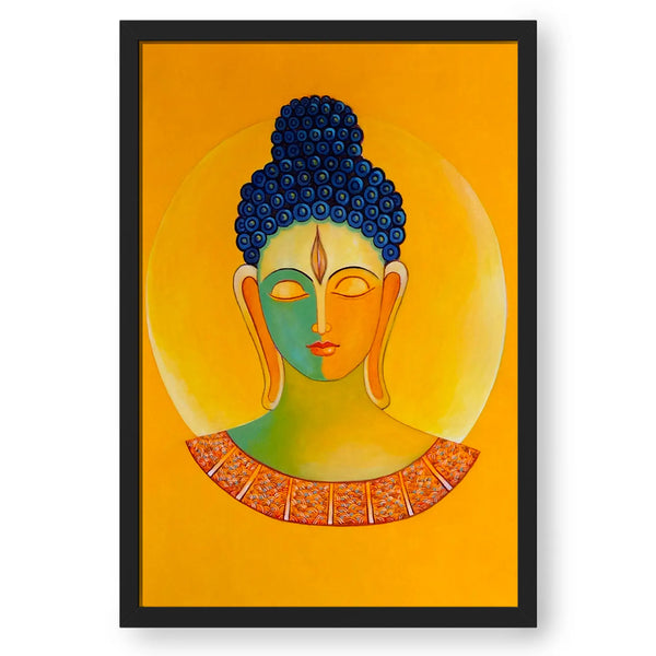 Yellow Face Meditating Buddha Painting