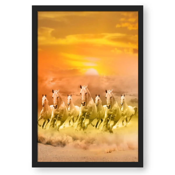 7 White Horse Running In Sunrise