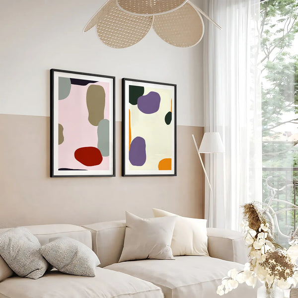 Abstract & Stone Colored Shapes BOHO Art- Set Of 2