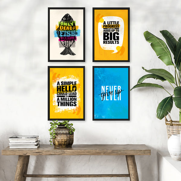 Never Give Up Motivational Quote- Set of 4