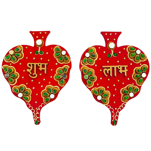 Red Hanging Paan Shape Wooden Shubh Labh