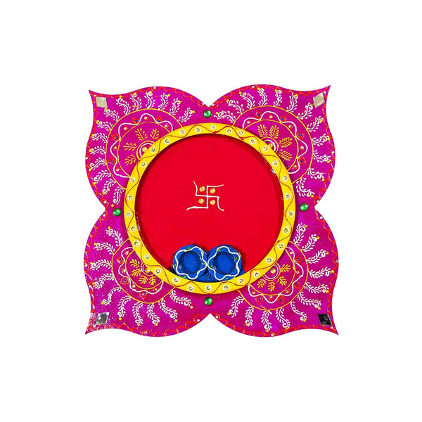 Pink Red Decorative Wooden Kumkum Thali