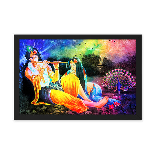 Radha Krishna Playing Flute With Peacock
