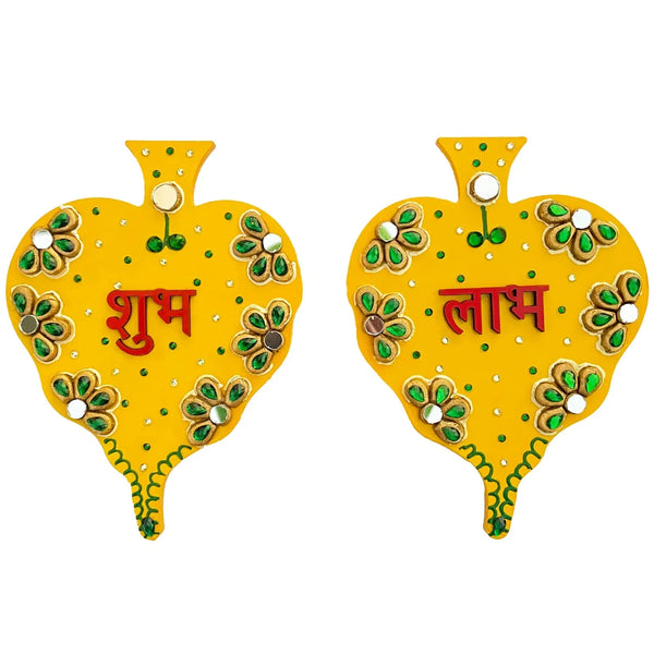 Yellow Hanging Paan Shape Wooden Shubh Labh