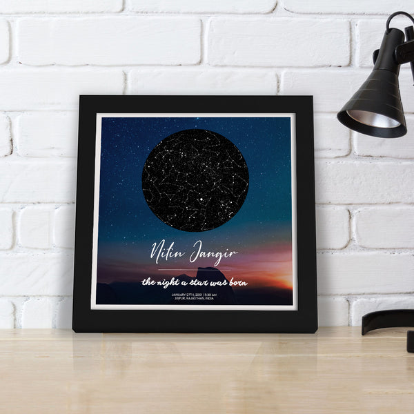 Personalized Zodiac And Stars Position Framed Digital Painting | 9.5 x 9.5 Inch