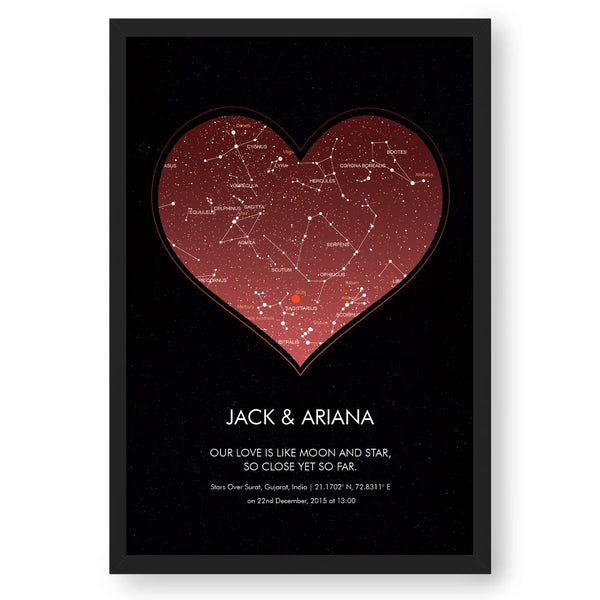 Personalized Zodiac And Stars Map - Red Heart