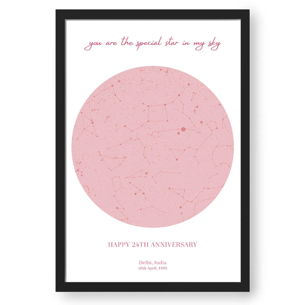 Customized Star Map In White & Pink