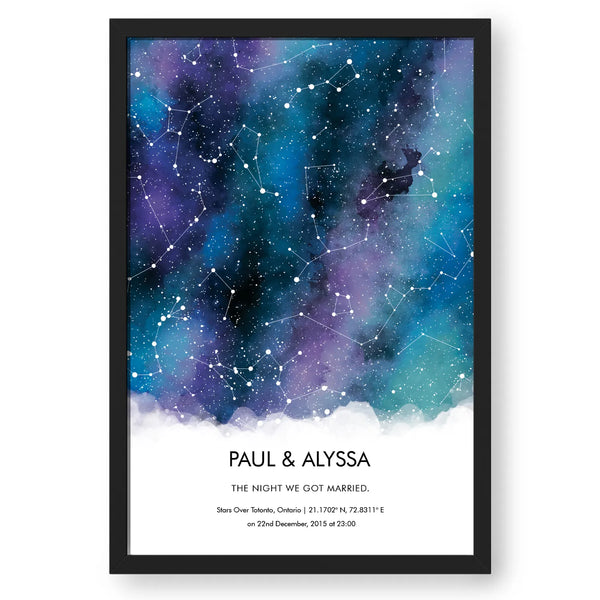 Personalized Zodiac And Stars Map - Coloured Splashes