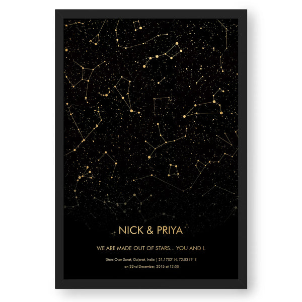 Personalized Zodiac And Stars Map - Golden
