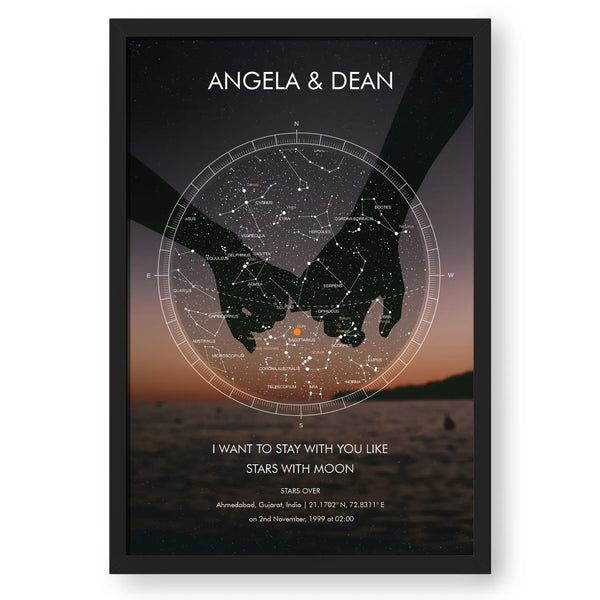 Personalized Zodiac And Stars Map - Hand In Hand
