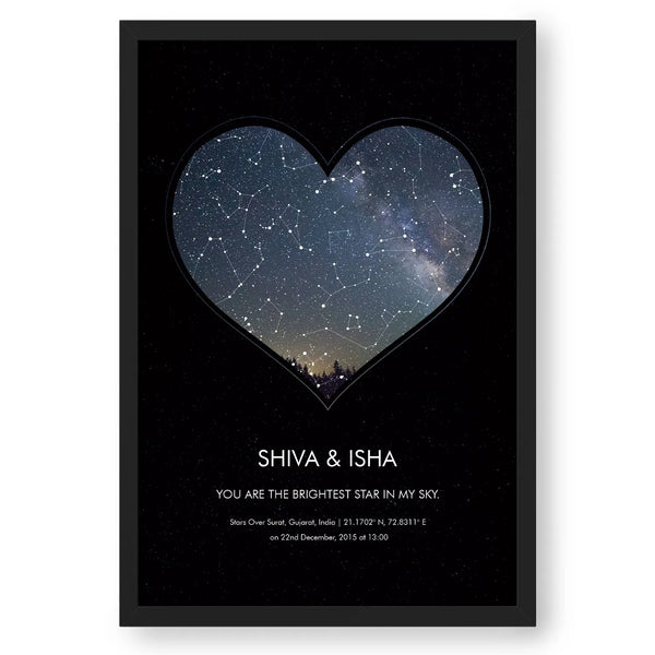Personalized Zodiac And Stars Map - Coloured Heart