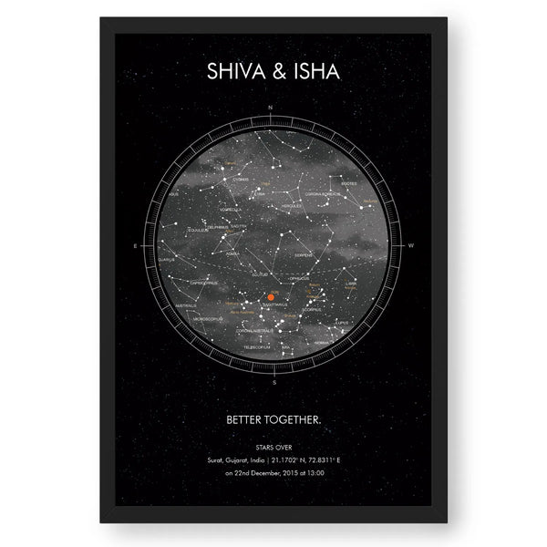Personalized Zodiac And Stars Map - Grey Globe