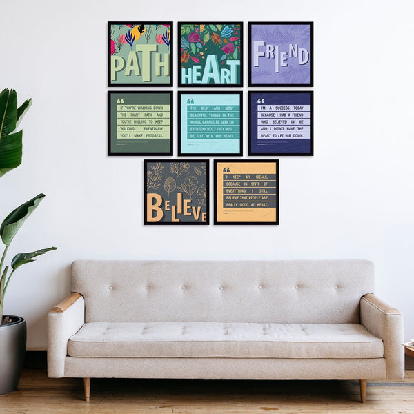 Set of 8 Abstract Wall Arts Of Quotes About Life, Beliefs, and Friendship