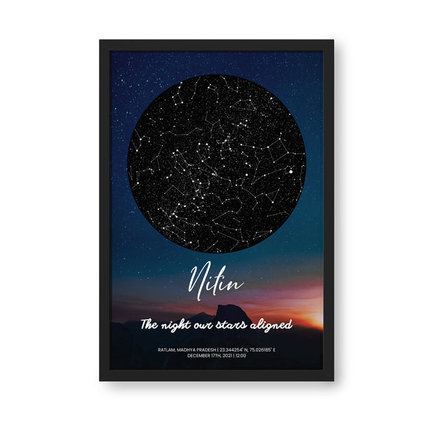 Personalized Zodiac And Stars Position Framed Digital Painting In The Night Sky Backdrop