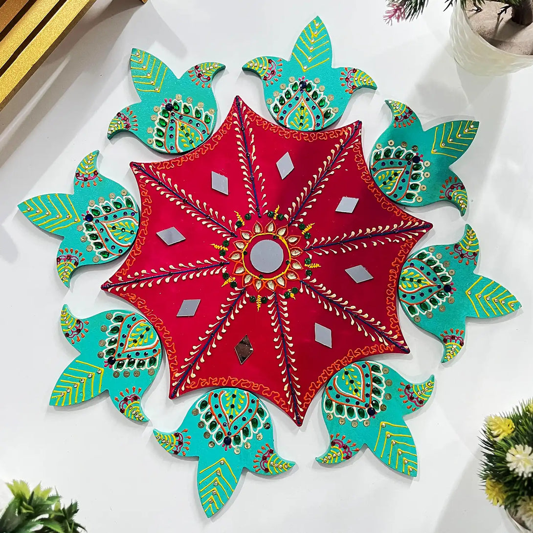 Weekly Rangoli Set Wooden Reusable Rangoli Set - Diwali Navratri Pooja Floor Decoration ...