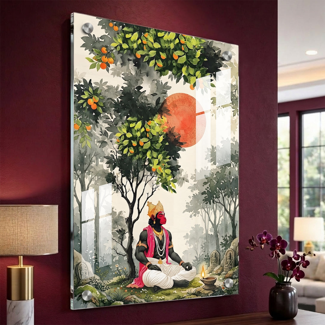 Hanuman Meditating in Nature – Serene Watercolor Styled Acrylic Print ...