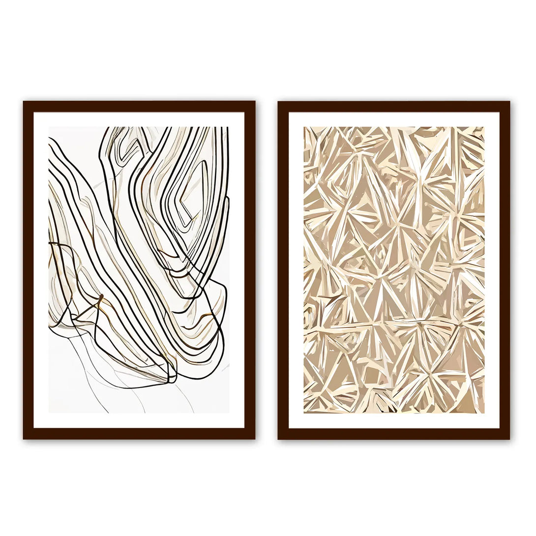 Free Hand Line Frame Free Hand Lines & Block Prints Framed BOHO - Set Of 2 Wall Art – Ritwikas
