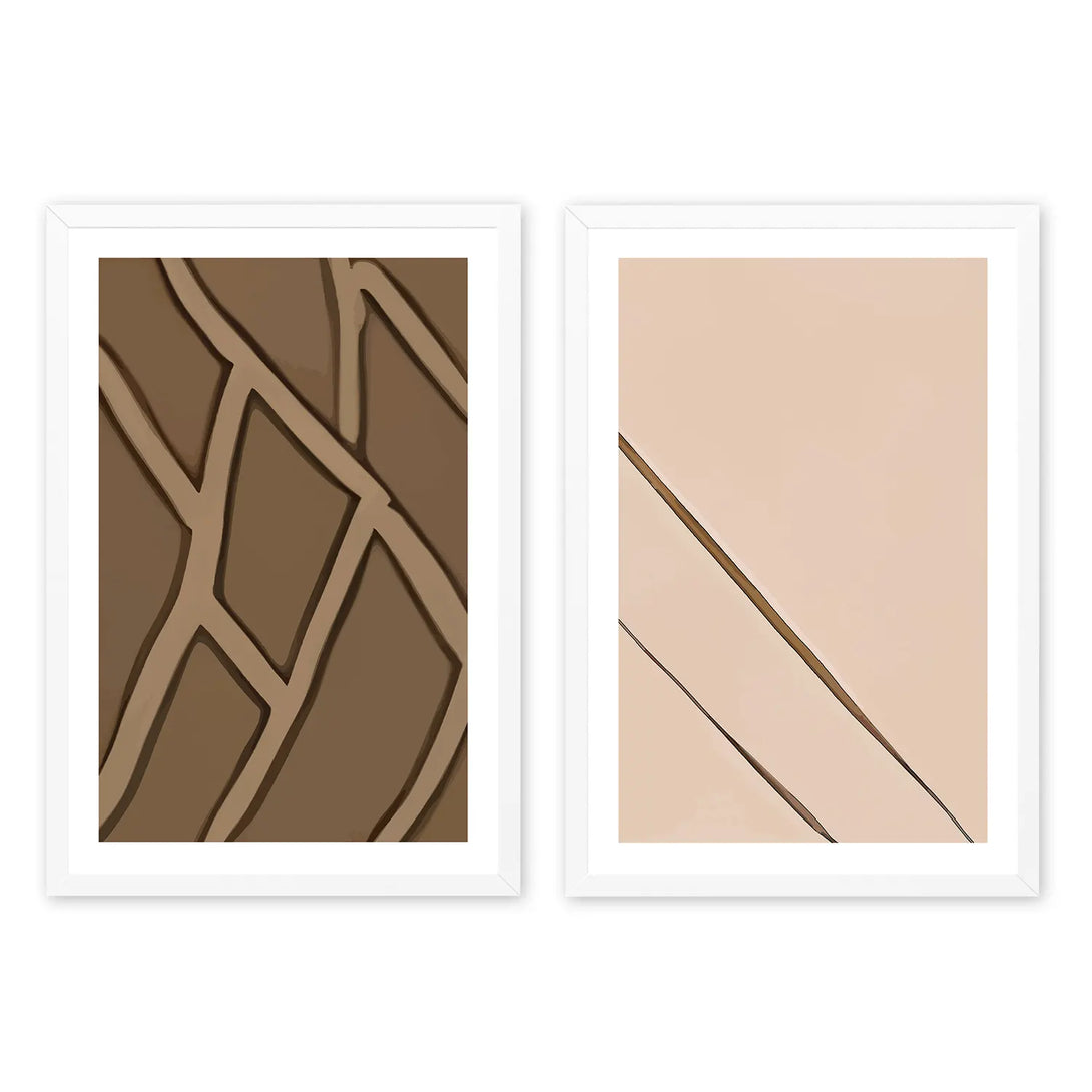 Snake Skin Pattern & Diagonally Earthy Lines BOHO Art- Set Of 2