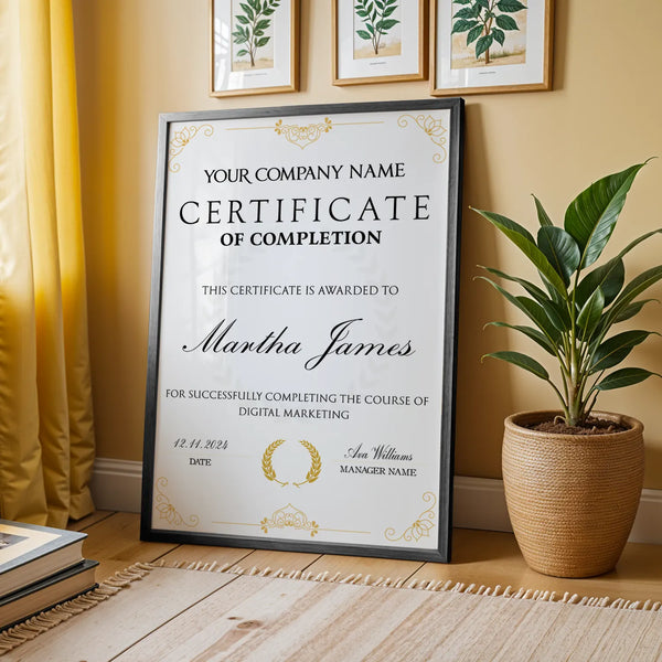 Floral Frame Styled Personalized Completion Certificate