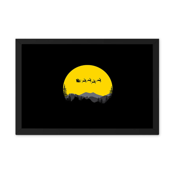 Santa Riding Reindeer In Yellow Moon Background