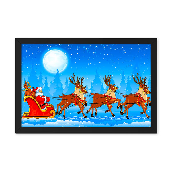 Santa Riding Reindeer In Bright Night