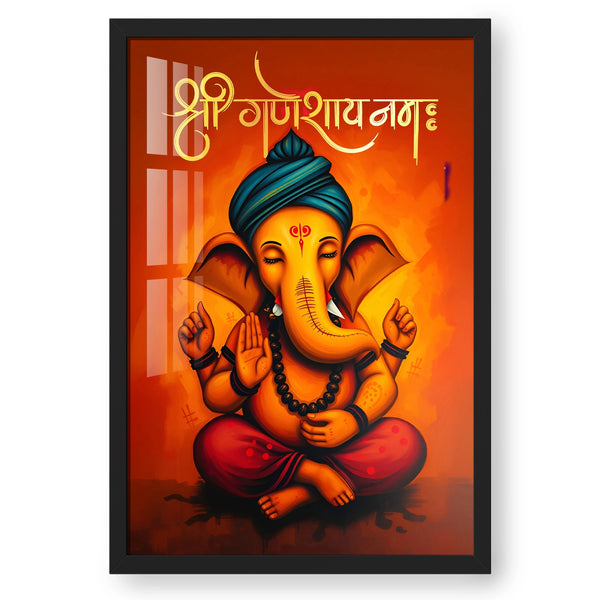 Divine Beginnings: Shree Ganesh Artwork with Sacred Mantra