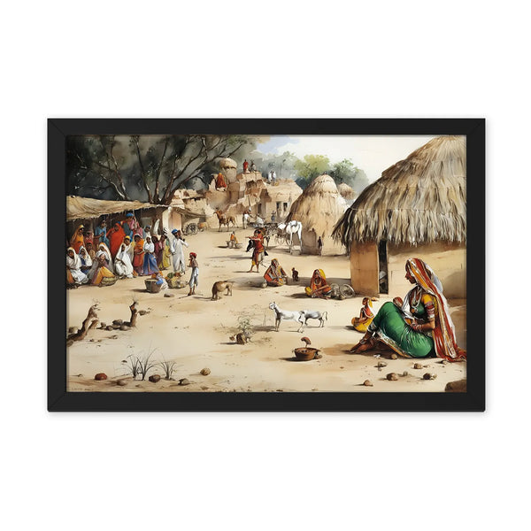 Rajasthani Culture Village Scene Artwork Framed