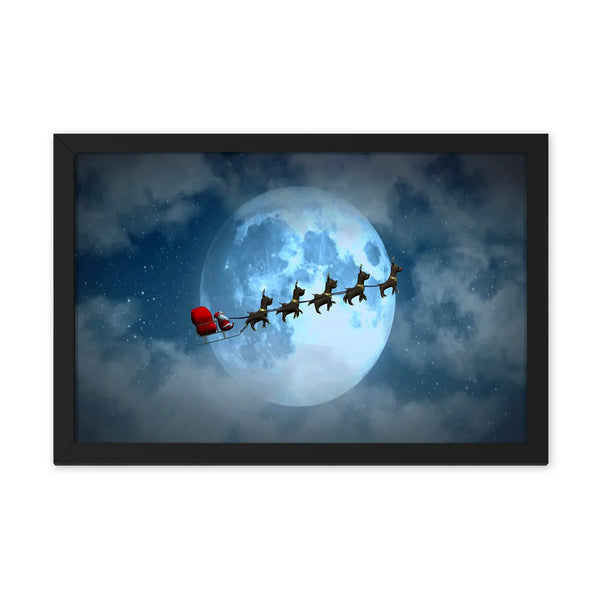 Baby Santa Riding Reindeer Near Moon