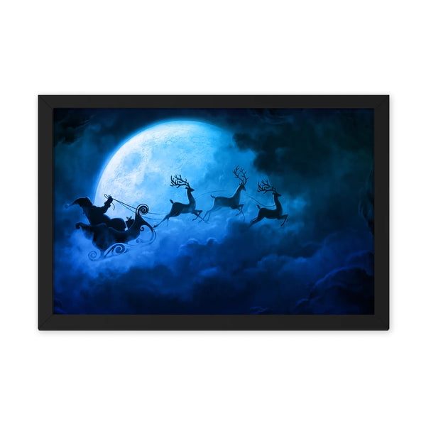 Santa Riding Reindeer In Blue Hue