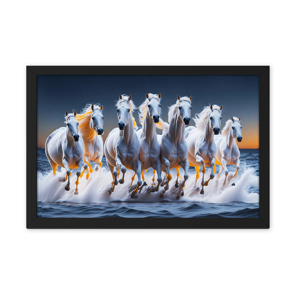 7 Running Horses & Sea Framed Poster