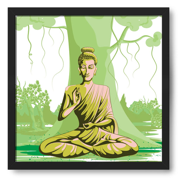 Buddha Sitting Under Tree In Green Hue